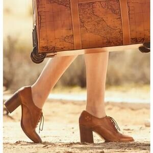 Patricia Nash Anna Block Heel Oxfords Tan‎ Brown Leather Women's Size 6